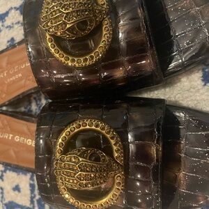 Kurt Geiger Brown Croc-Embossed sandals with Gold Accent